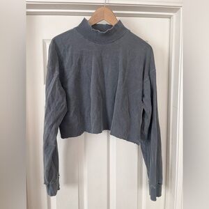 Joah Brown Mock Neck Cropped Long Sleeve Shirt Gray S / M Distressed FLAWS